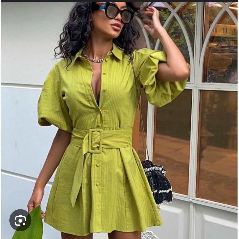 Zara Green Voluminous Sleeve Dress - Picture 6 of 6